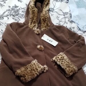 Brown Faux Fur Trimmed Girl's Coat